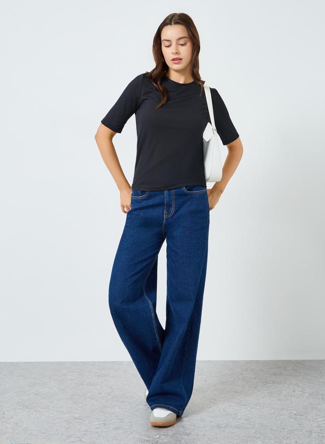 Styli Women Black Fitted Knit T-Shirt - Image 2